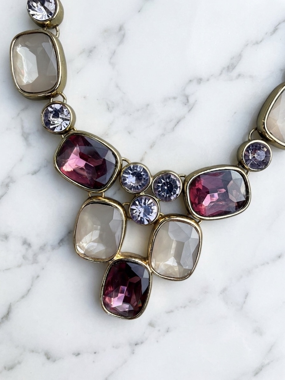 Trifari Gold Tone Statement Necklace Jewel Jewel-Tone Crystals
